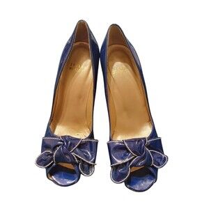 Stuart Weitzman Blue Patent Leather Peep Toe Pumps Heels Women's Shoes 6.5 M
